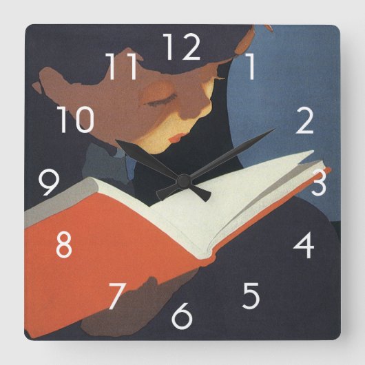 Het  Kind dat een Boek van de Bibliotheek leest Vierkante Klok (Voorkant)