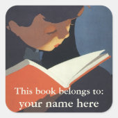 Het Kind dat een Boek van de Bibliotheek leest Vierkante Sticker (Voorkant)