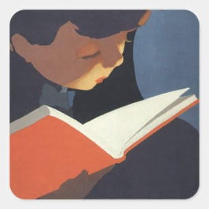 Het Kind dat een Boek van de Bibliotheek leest Vierkante Sticker