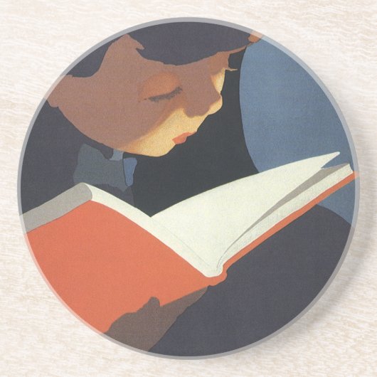 Het  Kind dat een Boek van de Bibliotheek leest Zandsteen Onderzetter (Voorkant)