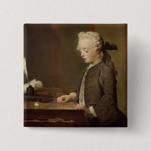 Het kind met een theetotum vierkante button 5,1 cm (Voorkant)