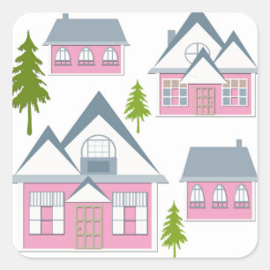 Het kinder kinderachtige cartoondorp huisvest vierkante sticker