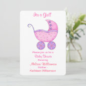 Het kindervervoer is een meisje roze Baby shower Kaart (Staand voorkant)