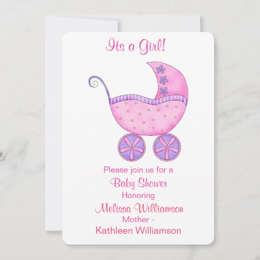 Het kindervervoer is een meisje roze Baby shower Kaart (Voorkant)