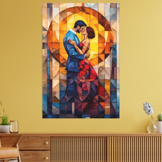 Het Kiss Glas in lood Mozaïek Kunstwerk Canvas Afdruk (Insitu (Woonkamer))