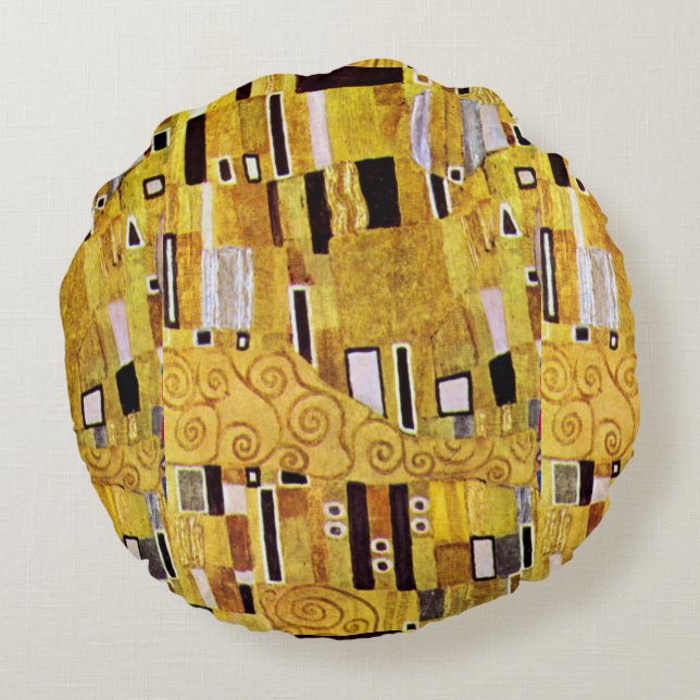 Het Kiss-patroon van Gustav Klimt, Art Nouveau Rond Kussen (Achterkant)