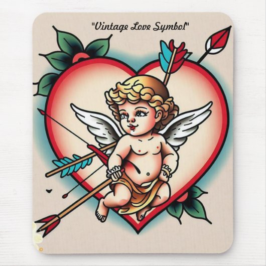 Het klassieke hart Tattoo van Cupido Muismat (Voorkant)