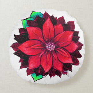 Het KLASSIEKE RODE Ontwerp van POINSETTIA Rond Kussen