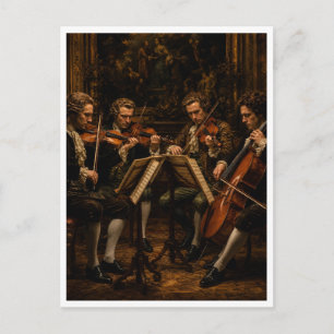 Het Klassieke Strijkkwartet - Oude Olie Schilderij Briefkaart