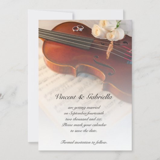 Het klassieke Violin White Roses Wedding sparen de Kaart (Voorkant)