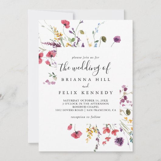 Het klassieke wilde kleurrijke Floral-huwelijk van Kaart (Voorkant)