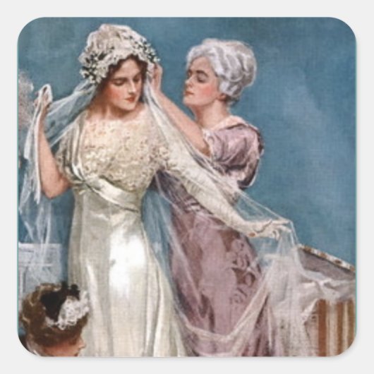 Het kleden van de bride vierkante sticker (Voorkant)