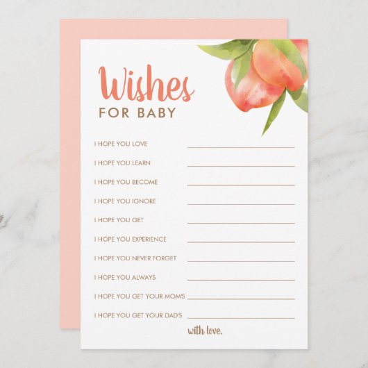 Het kleine Baby shower van de Perzik wenst voor de Advieskaart (Voorkant / Achterkant)
