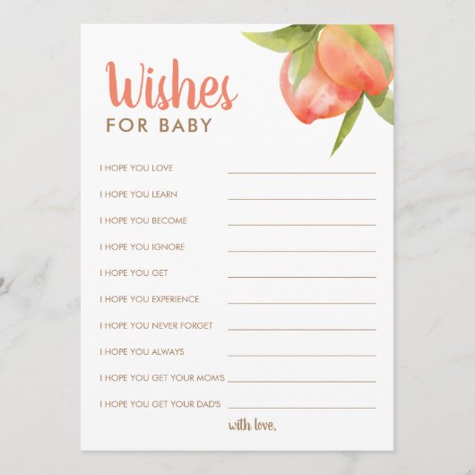 Het kleine Baby shower van de Perzik wenst voor de Advieskaart (Voorkant)