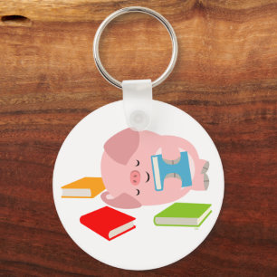 Het kleine Boekomslag (Kute Cartoon Pig.) Keyring Sleutelhanger