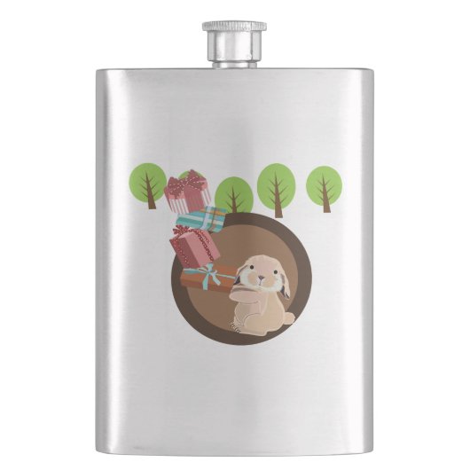Het kleine dwaaskonijn draagt geschenken heupfles (Voorkant)