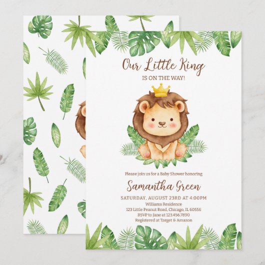 Het kleine King Lion Baby shower Kaart (Voorkant / Achterkant)