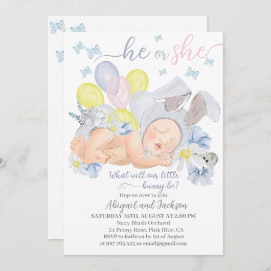 Het kleine konijnengeslacht onthult een uitnodigin kaart (Voorkant / Achterkant)