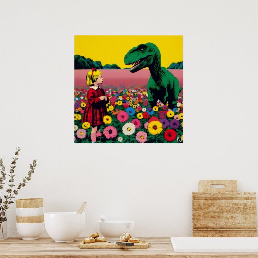 Het kleine meisje en de dino poster (Keuken)