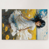 Het kleine meisje met zwart haar en blauwe ogen wa legpuzzel (Horizontaal)