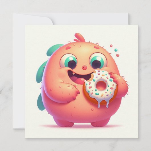 Het kleine monster dat donuts eet kaart (Voorkant)