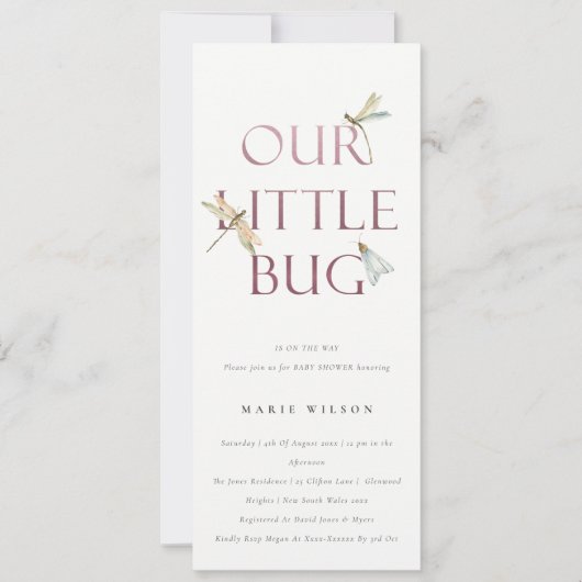 Het kleine roze Baby shower van de dragonfly van d Kaart (Voorkant)