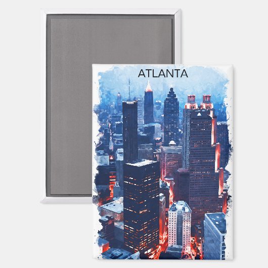 Het kleurrijke Atlanta Georgia Skyline City Uitzic Magneet (Voorkant / Achterkant)