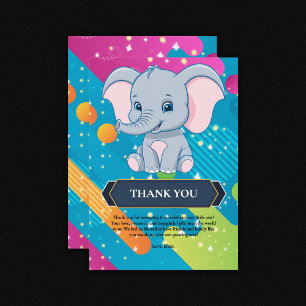 Het kleurrijke Blue Elephant Baby shower Bedankkaart