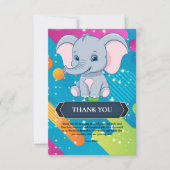 Het kleurrijke Blue Elephant Baby shower Bedankkaart (Voorkant)