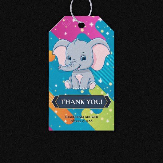 Het kleurrijke Blue Elephant Baby shower Cadeaulabel