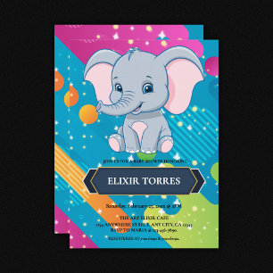 Het kleurrijke Blue Elephant Baby shower Kaart