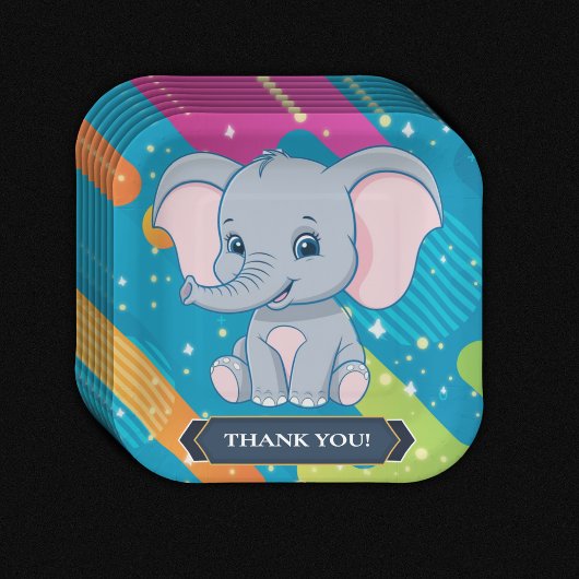 Het kleurrijke Blue Elephant Baby shower Papieren Bordje