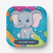 Het kleurrijke Blue Elephant Baby shower Papieren Bordje (Voorkant)