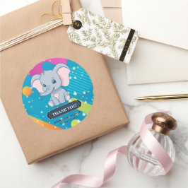 Het kleurrijke Blue Elephant Baby shower Ronde Sticker