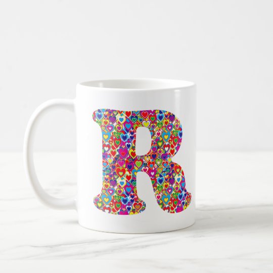 Het Kleurrijke Dynamische Hart Gevulde R Monogram Koffiemok