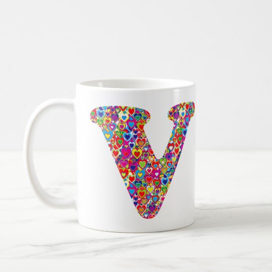 Het Kleurrijke Dynamische Hart Gevulde V Monogram Koffiemok