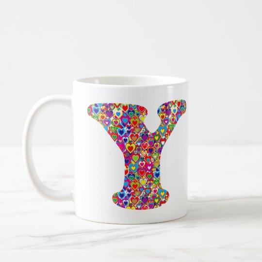 Het Kleurrijke Dynamische Hart Gevulde Y Monogram Koffiemok