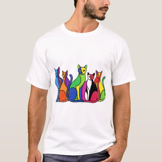Het Kleurrijke Kattenfeestje T-shirt (Voorkant)