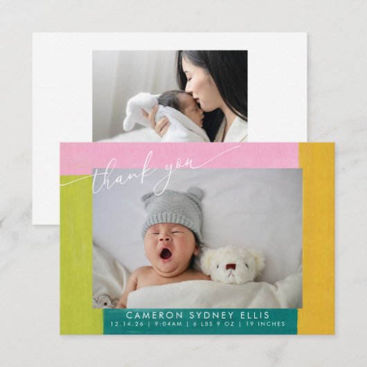 Het kleurrijke Manuscript van Vormen Baby Twee Ber Bedankkaart (Voorkant / Achterkant)