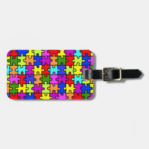 Het kleurrijke patroon van de regenboogpuzzel bagagelabel