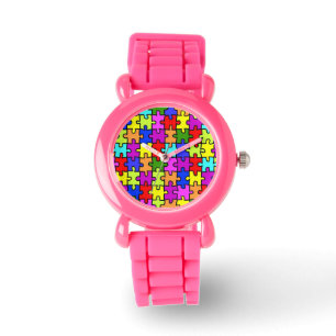 Het kleurrijke patroon van de regenboogpuzzel horloge