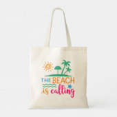 Het kleurrijke strand roept het zomercitaat tote bag (Achterkant)