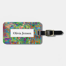 Het kleurrijke Vierkante Abstracte Digitale Art. Bagagelabel