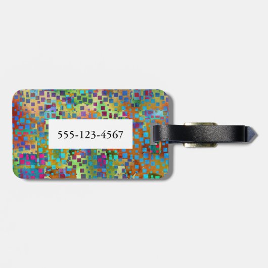 Het kleurrijke Vierkante Abstracte Digitale Art. Bagagelabel (Achterkant horizontaal)