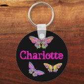 Het kleurrijke vlinderpatroon voegt naam toe sleutelhanger (Voorkant)