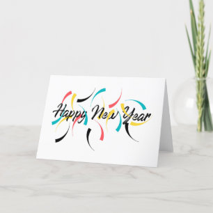 Het kleurrijke, vrolijke ontwerp van "Happy New Ye Feestdagen Kaart