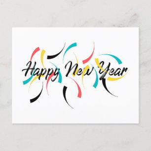 Het kleurrijke, vrolijke ontwerp van "Happy New Ye Feestdagenkaart