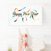 Het kleurrijke, vrolijke ontwerp van "Happy New Ye Spandoek (Insitu)