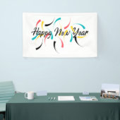Het kleurrijke, vrolijke ontwerp van "Happy New Ye Spandoek (Beurs)