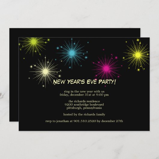Het kleurrijke Vuurwerk Uitnodiging Eve van het Ni (Voorkant / Achterkant)